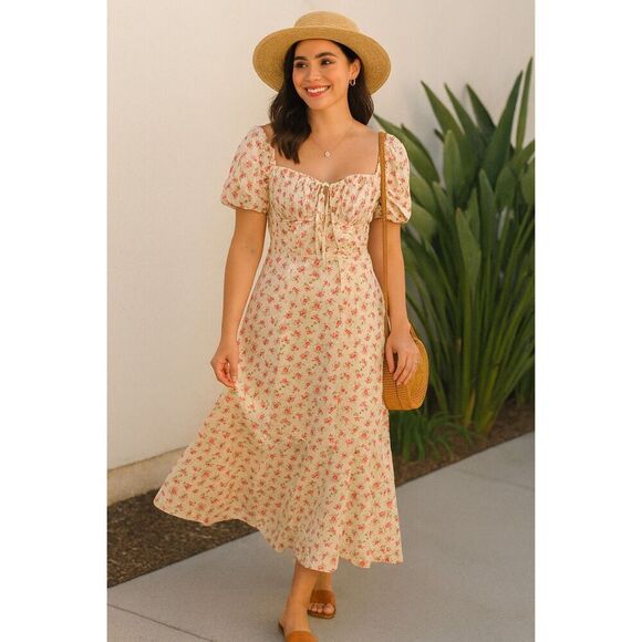 MOON RIVER Women's SWEETHEART NECK PUFF SLEEVE MIDI DRESS. Size S NWT NWT - Picture 1 of 6